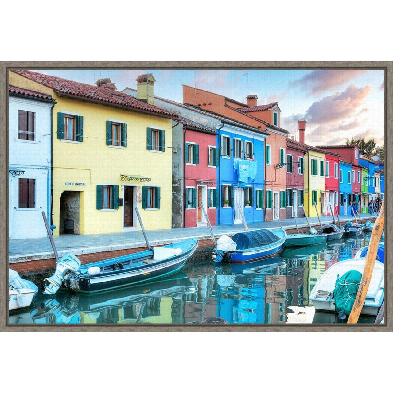 Bruano Canal Italy by Alan Blaustein 23-in. W x 16-in. H. Canvas Wall Art Print Framed in Grey
